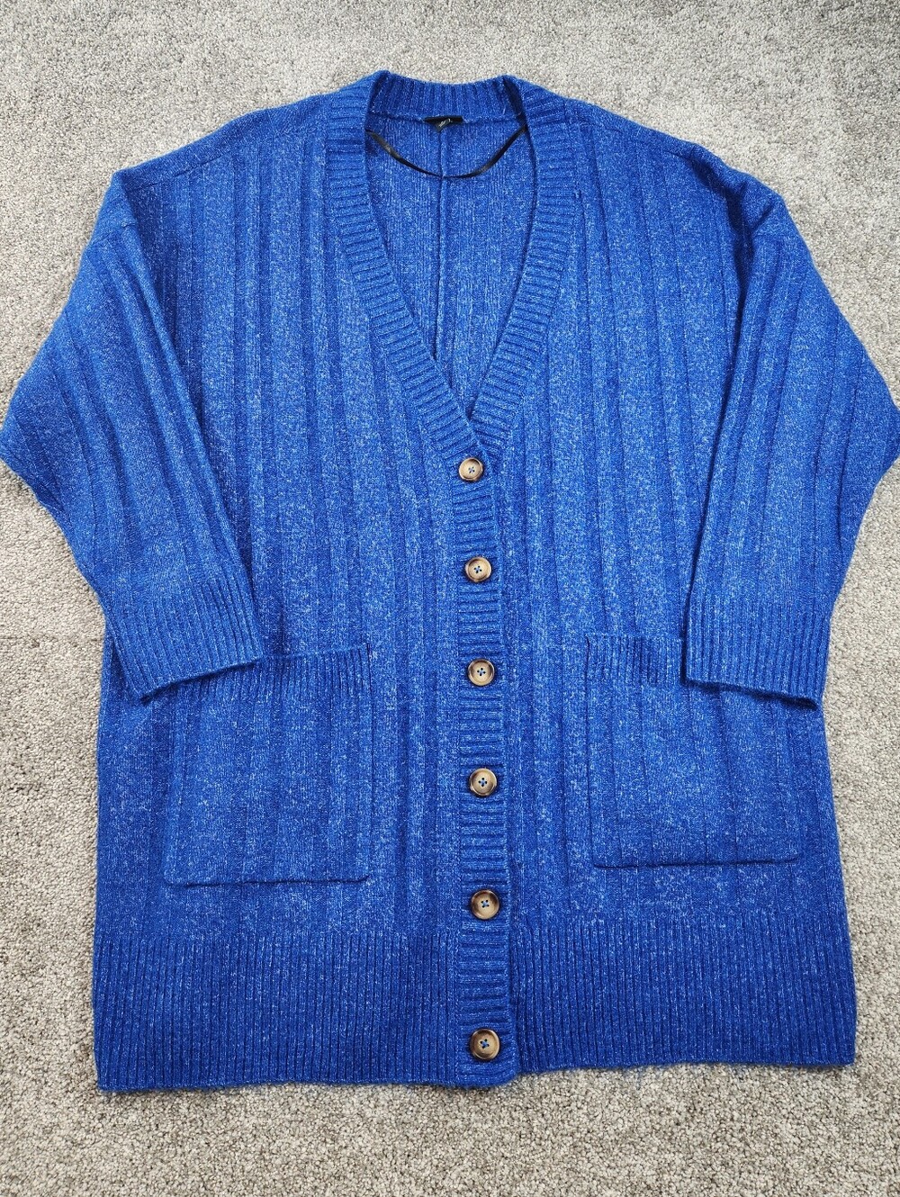 Torrid Cardigan Sweater Size 2X Blue Ribbed Knit Button Front Pockets Oversized